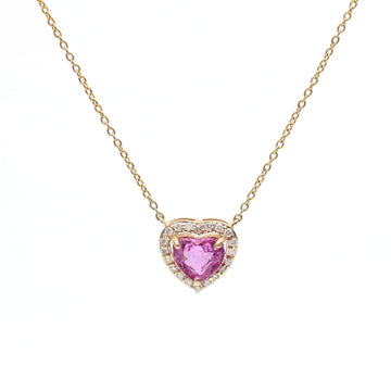 JPNC-319/4341 Pink Sapphire Heart With Diamond Chain Necklace | 18K