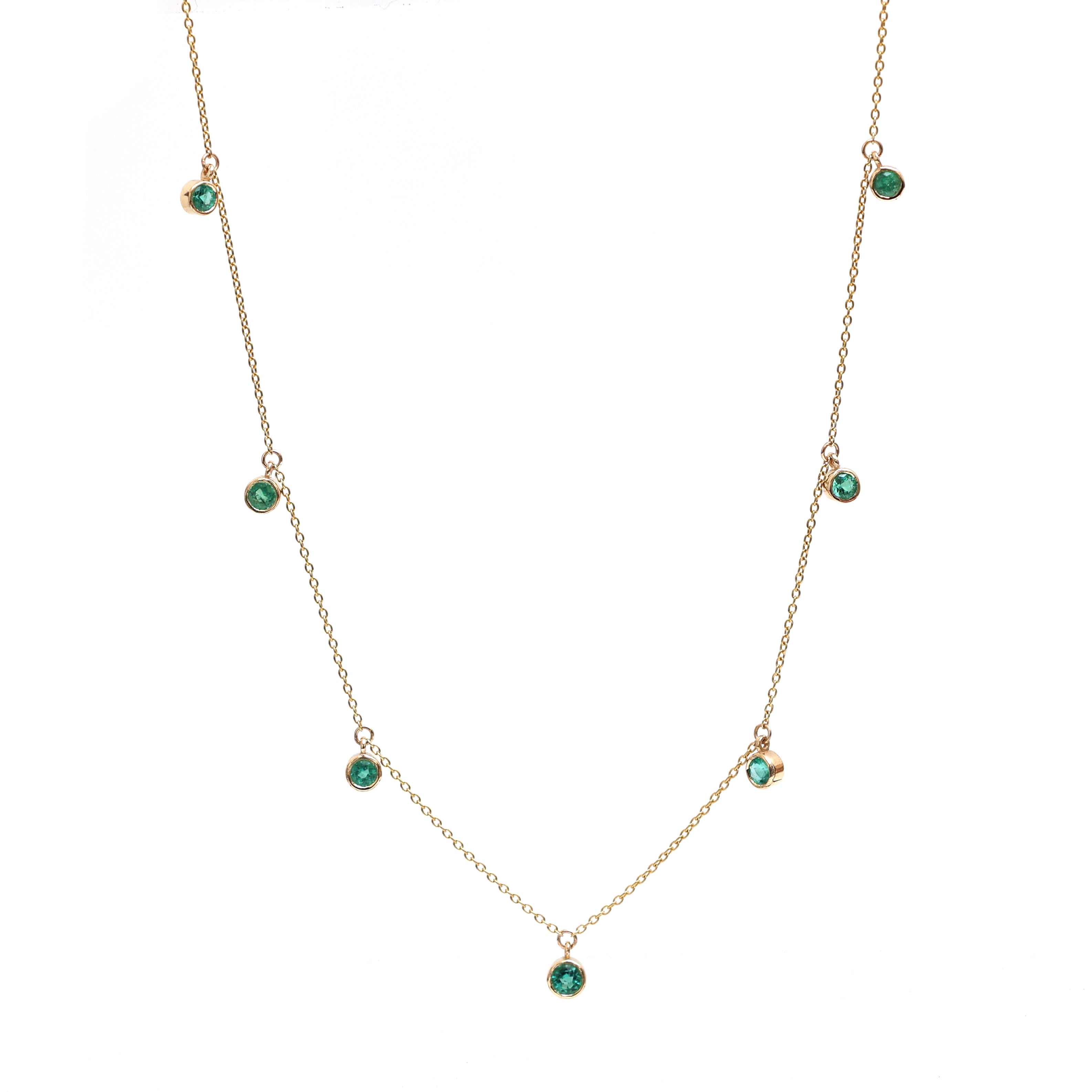 JPNC-320/4350 Emerald Round 3Mm Bezal Ball Thin  Chain Necklace | 14K
