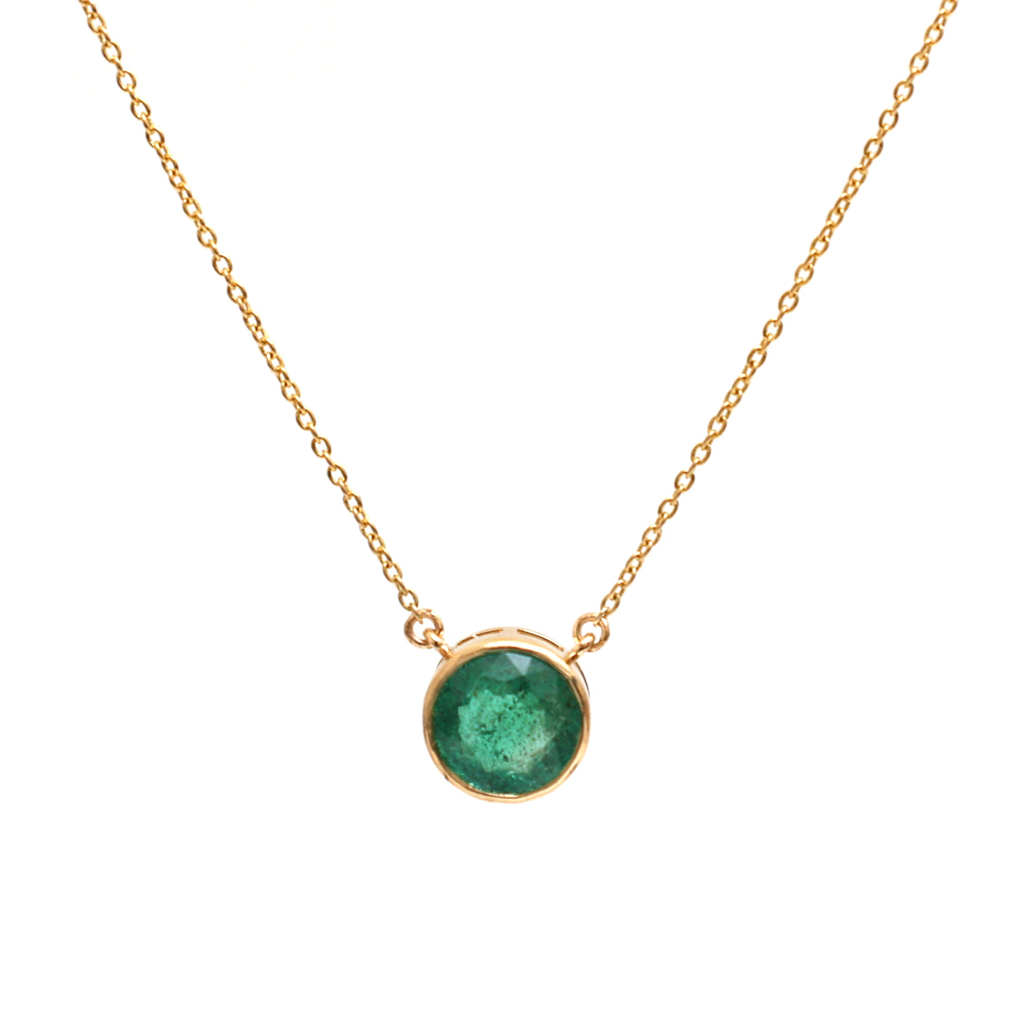 JPNC-321/4349 Emerald Round Bezal Thin Chain  Necklace | 18K