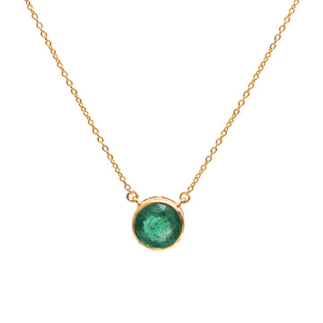 JPNC-321/4349 Emerald Round Bezal Thin Chain  Necklace | 18K