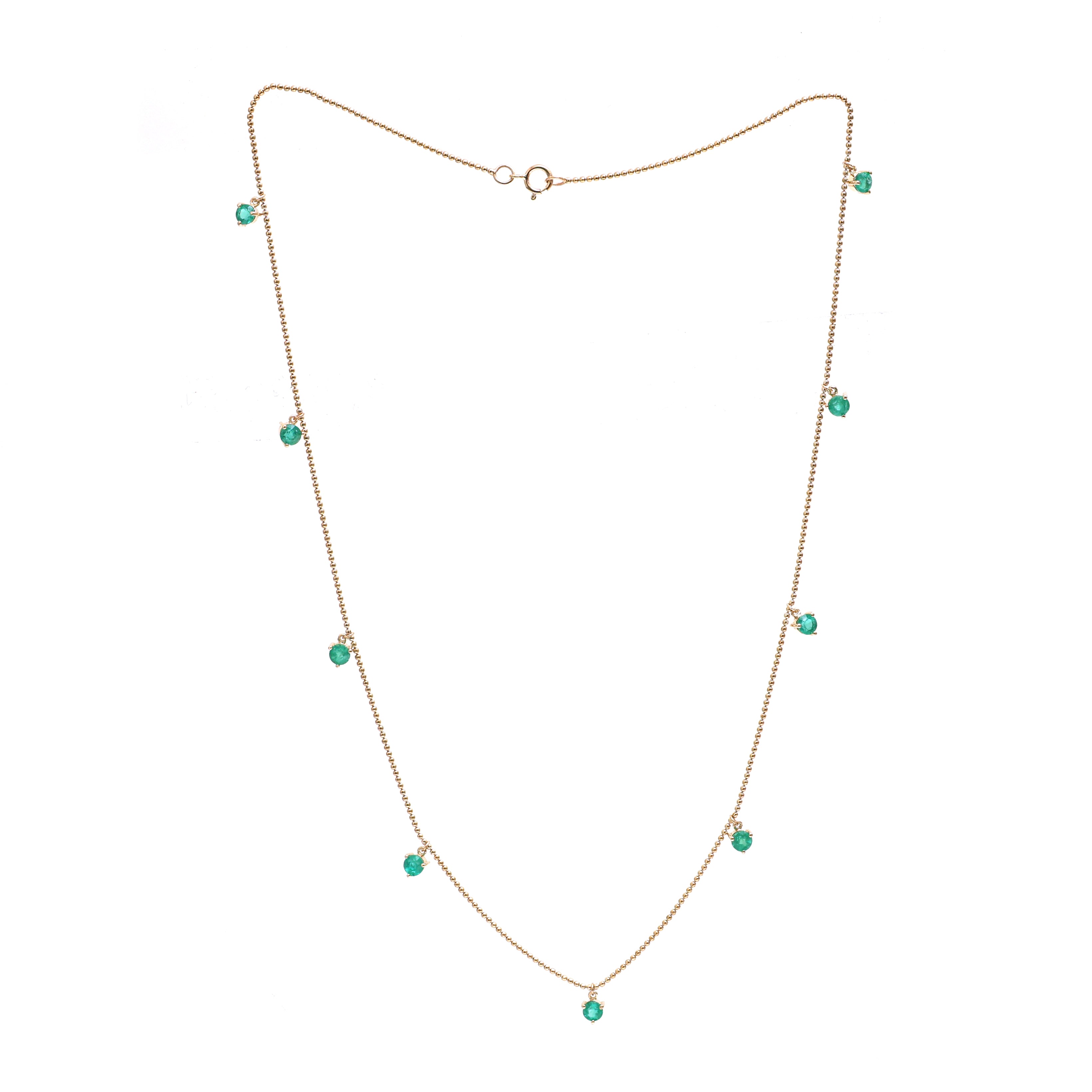 JPNC-322/4348 Emerald Round 3Mm Prong Set  Ball Thin  Chain Necklace | 14K