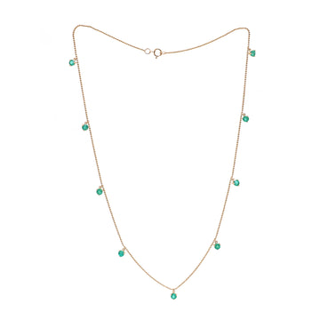 JPNC-322/4348 Emerald Round 3Mm Prong Set  Ball Thin  Chain Necklace | 14K
