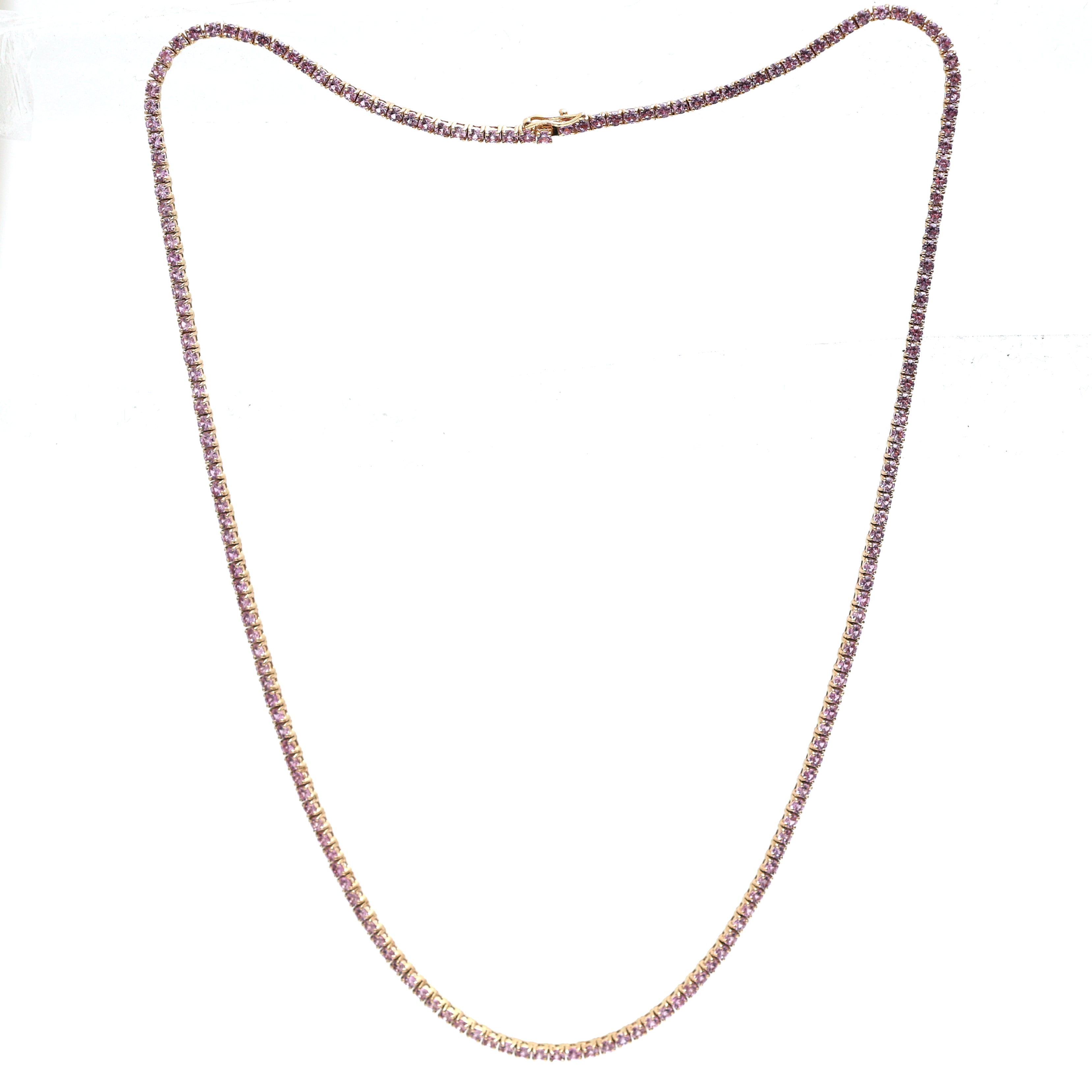 JPNC-331/4464 Pink Sapphire Round 2Mm Tennis  Necklace | 14K