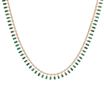 JPNC-332/4473 Emerald Baguette 4X2 Dot Dash With  Diamond Necklace | 18K