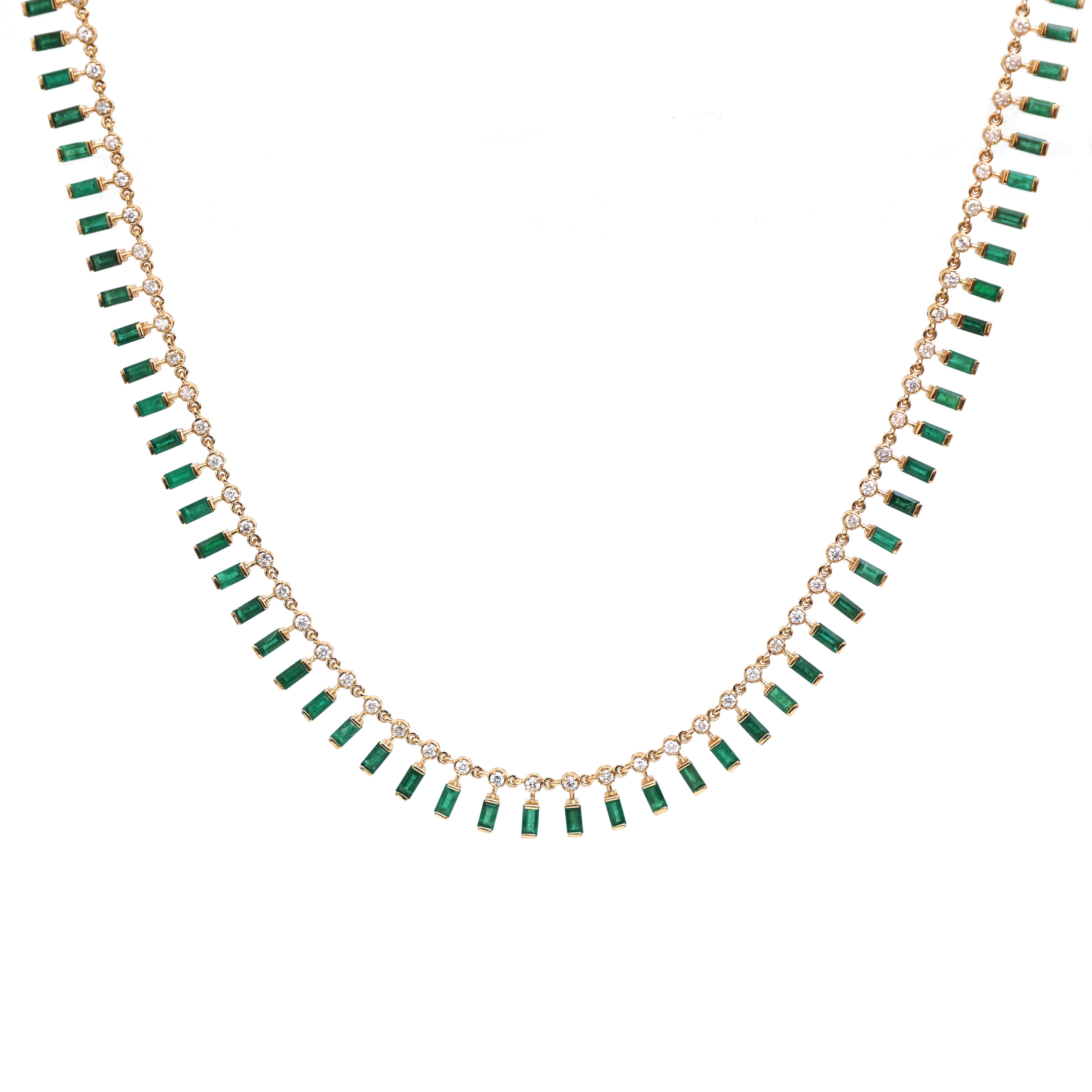 JPNC-332/4473 Emerald Baguette 4X2 Dot Dash With  Diamond Necklace | 18K