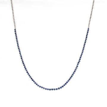 JPNC-336/4505 Blue Sapphire  Round Half Tennis  Necklace | 14K