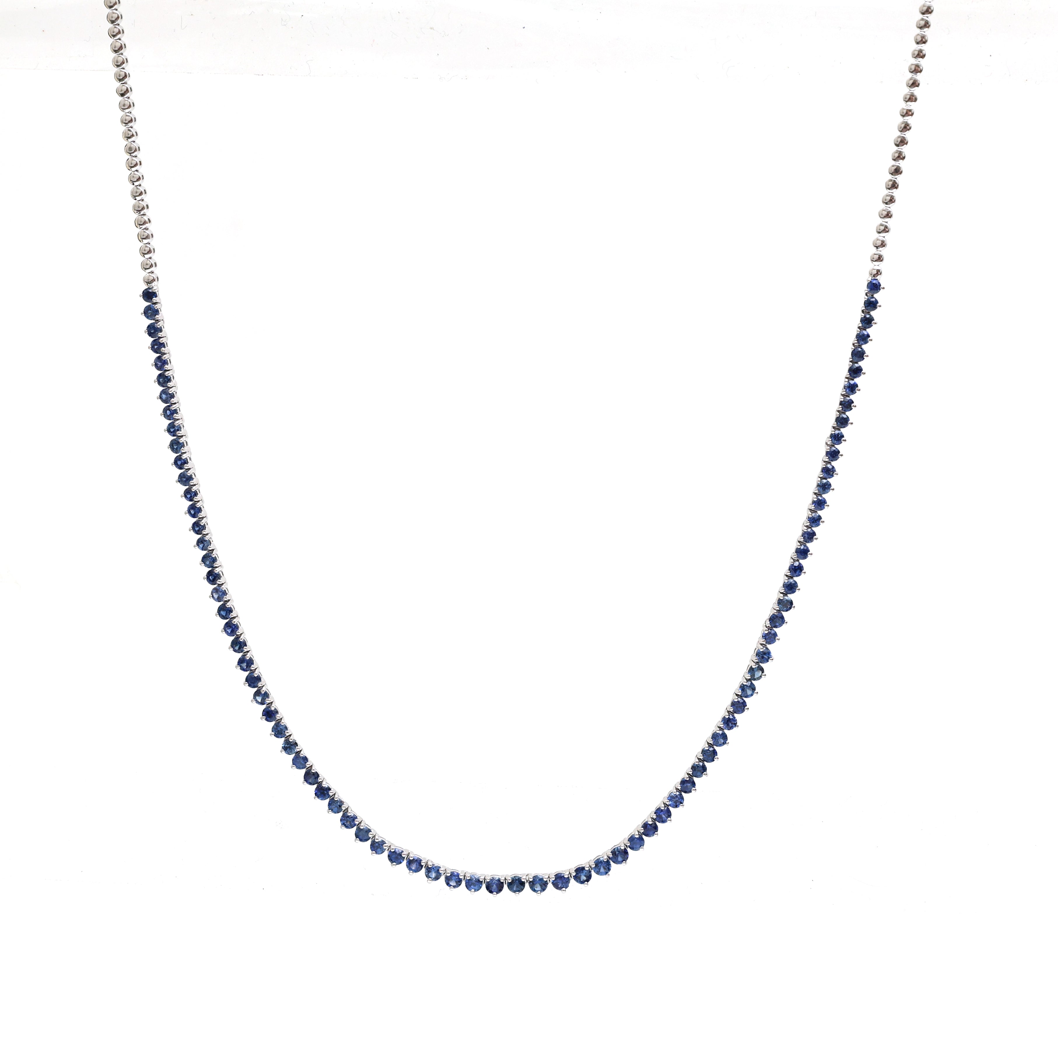 JPNC-336/4505 Blue Sapphire  Round Half Tennis  Necklace | 14K