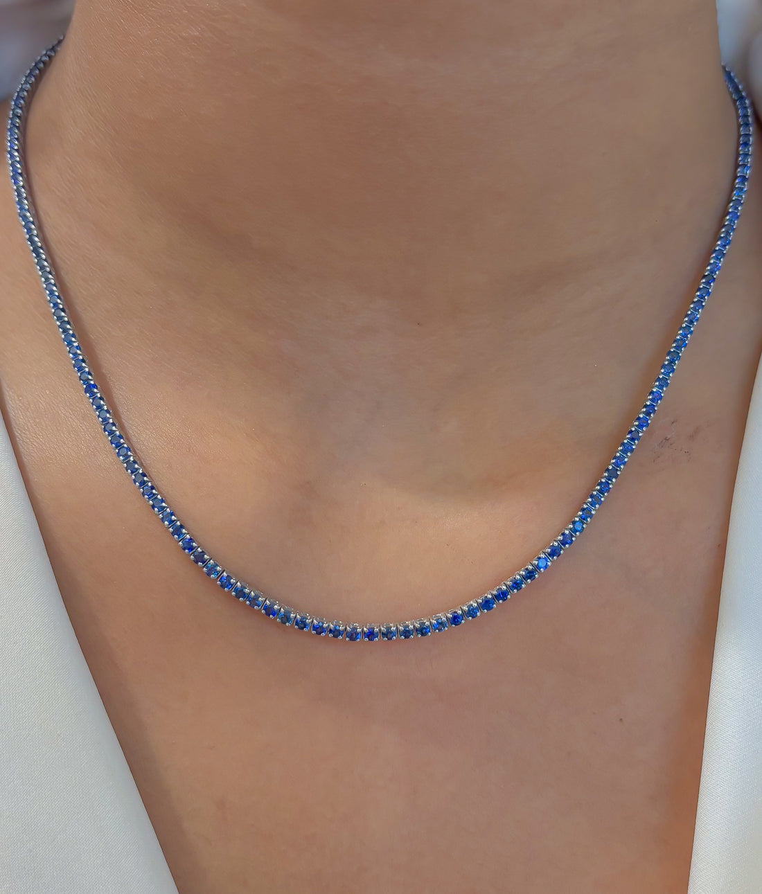 JPNC-339/4596 Blue Sapphire Round 2Mm Tennis Necklace | 14K