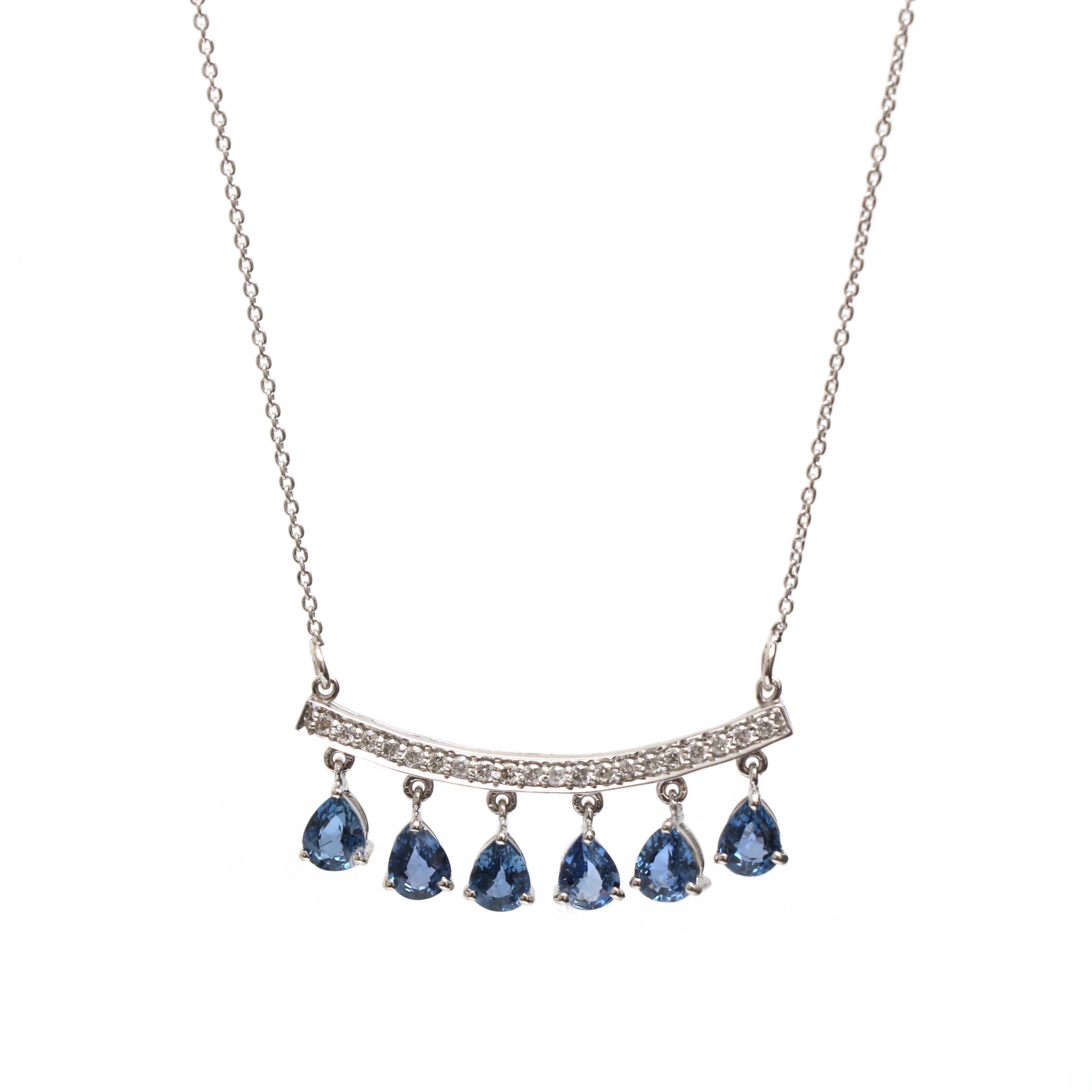 JPNC-33/1007 Blue Sapphire Pear 5X4 Pear Chain  Necklace | 14K