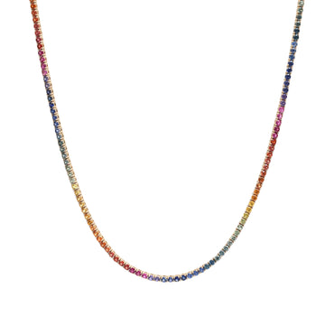 JPNC-340/4597 Rainbow Sapphire Round 2.70 Tennis  Necklace | 14K
