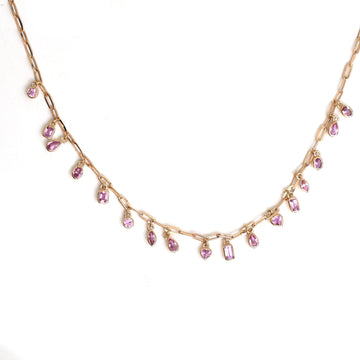 JPNC-348/4680 Pink Sapphire Mix Shape Mix Size Clip Chain Necklace | 18K