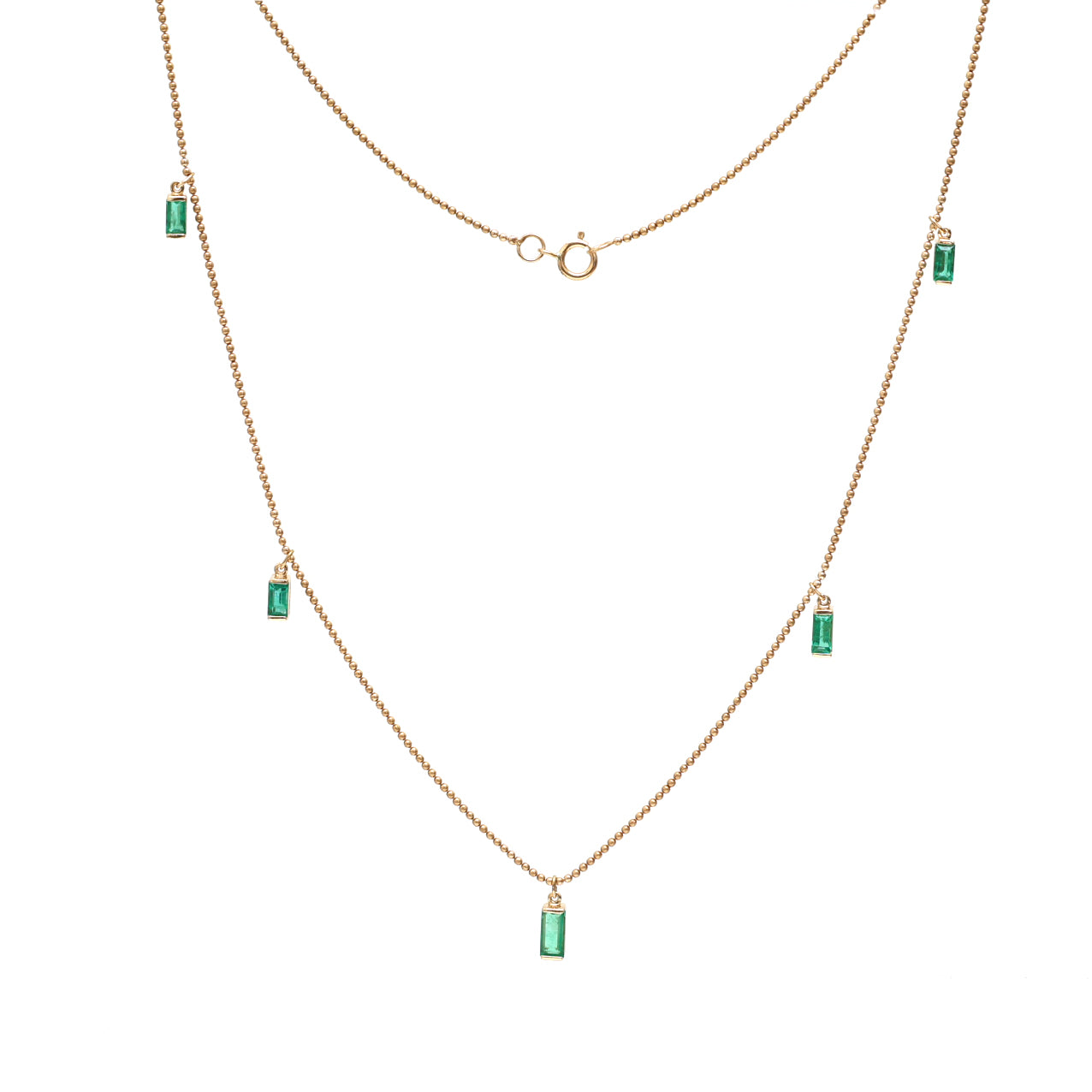 JPNC-357/4757 Emerald Baguette Ball Chain Necklace | 18K