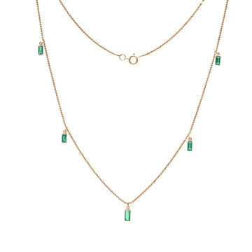 JPNC-357/4757 Emerald Baguette Ball Chain Necklace | 18K