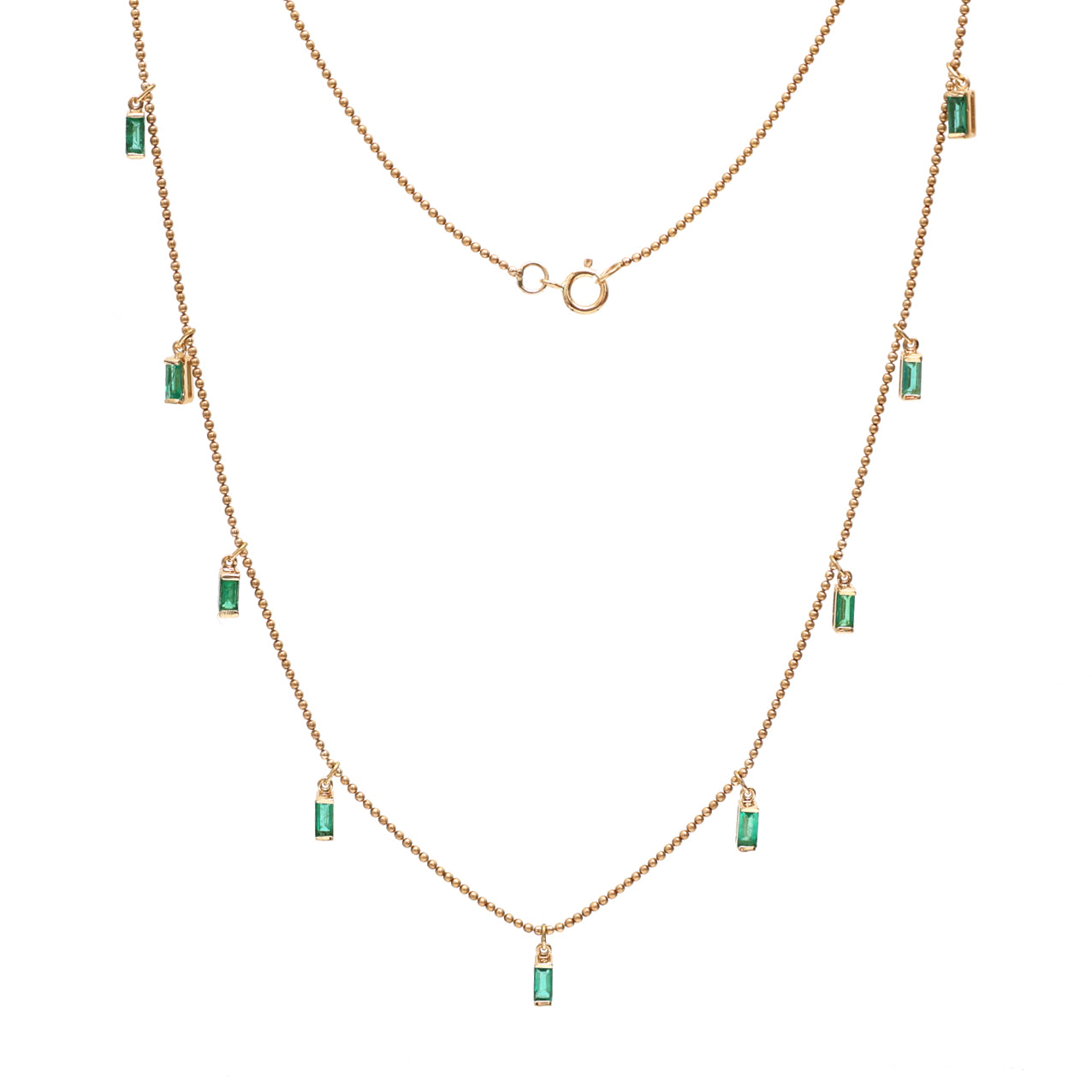 JPNC-359/4759 Emerald Baguette Ball Chain Necklace | 18K