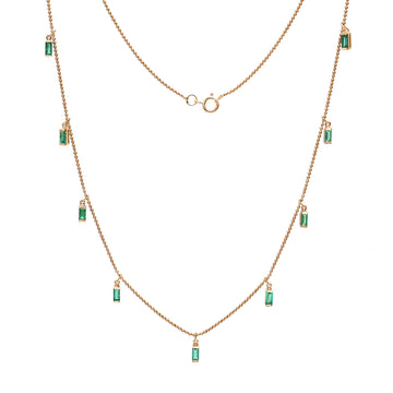 JPNC-359/4759 Emerald Baguette Ball Chain Necklace | 18K