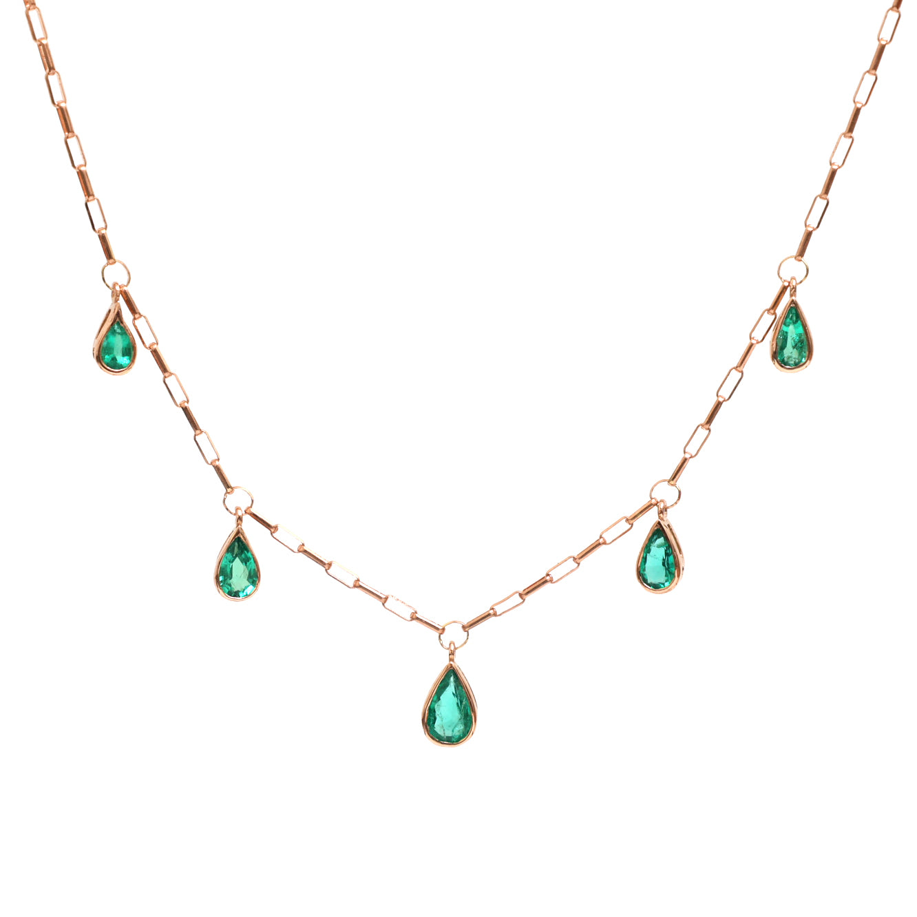JPNC-363/4775 Emerald Pear Bezel Rose Gold Chain Necklace | 18K