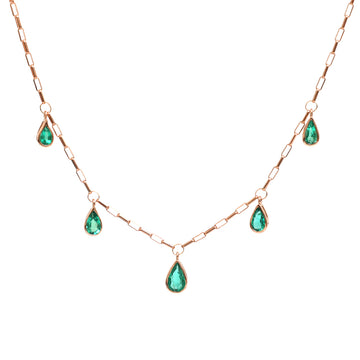JPNC-363/4775 Emerald Pear Bezel Rose Gold Chain Necklace | 18K