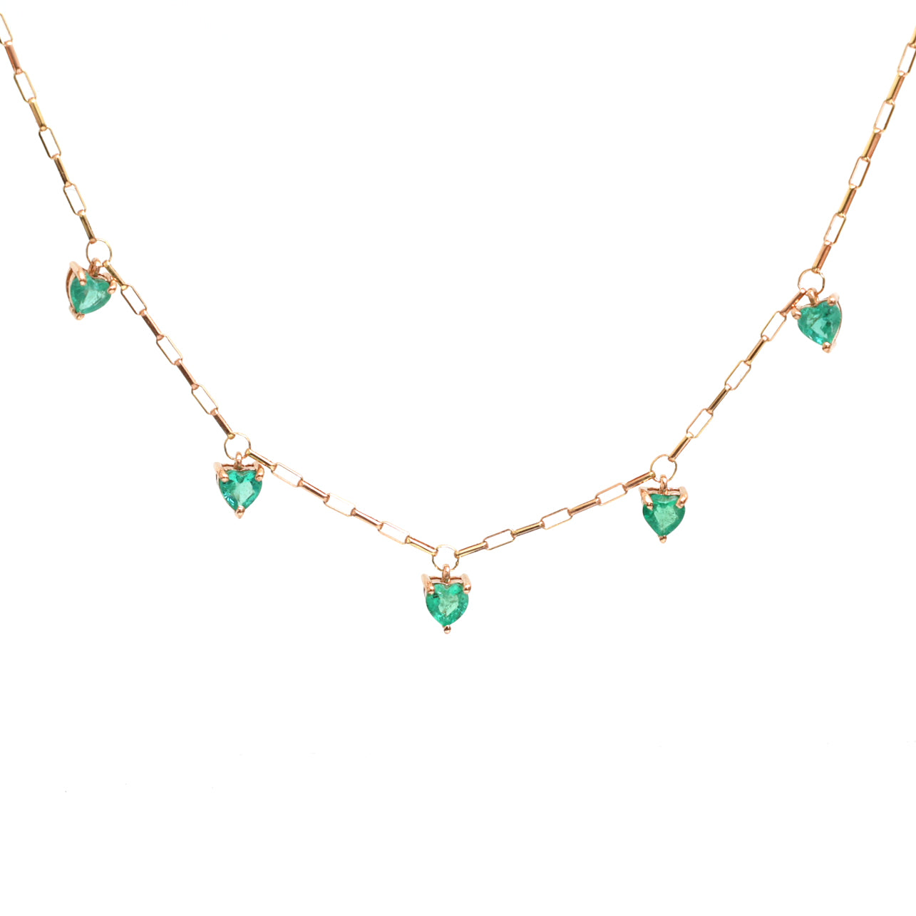 JPNC-364/4776 Emerald Heart Bezel Rose Gold Chain Necklace | 18K