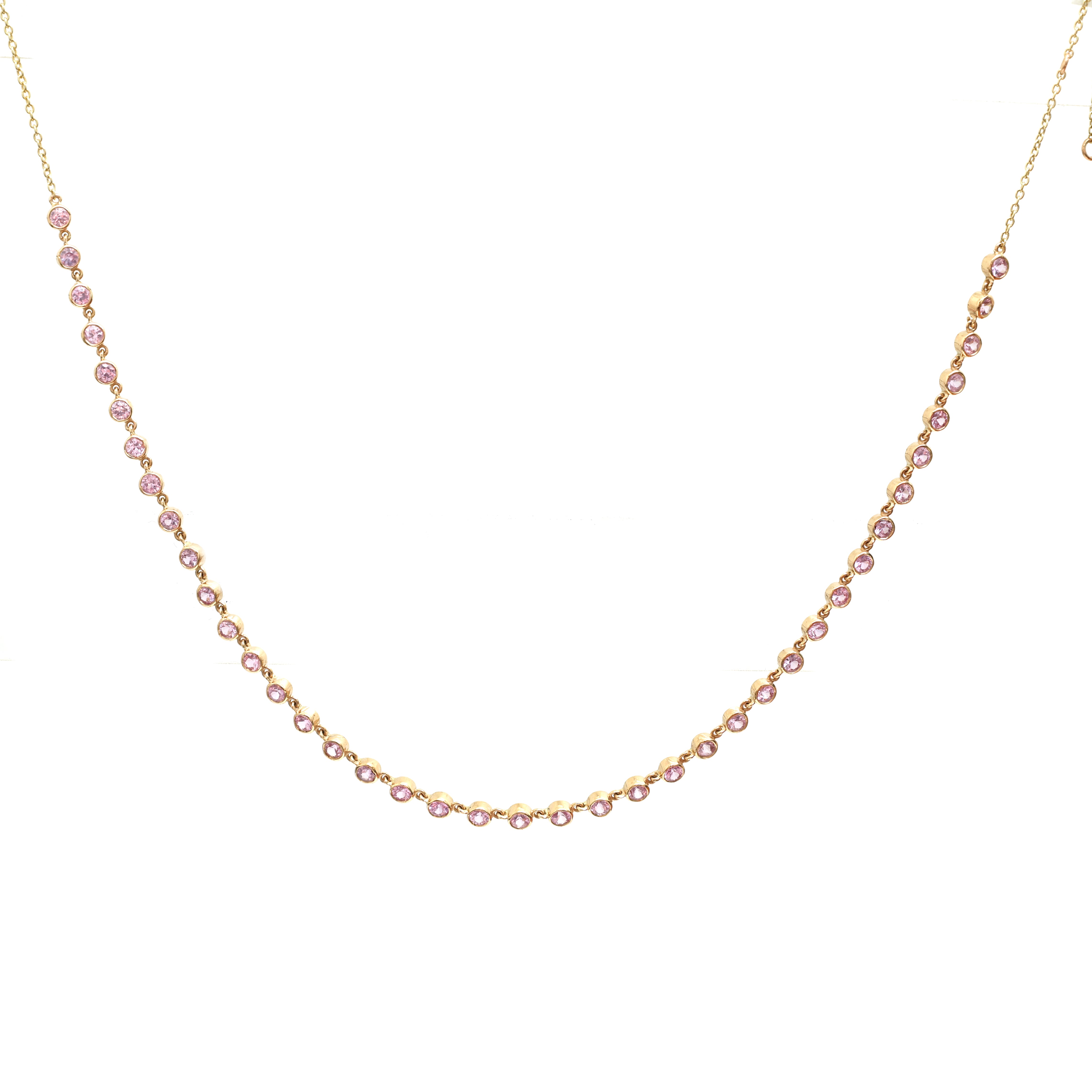 JPNC-394/4987 Pink Sapphire Round 2.50 Mm Bezel Link Link Necklace | 14K