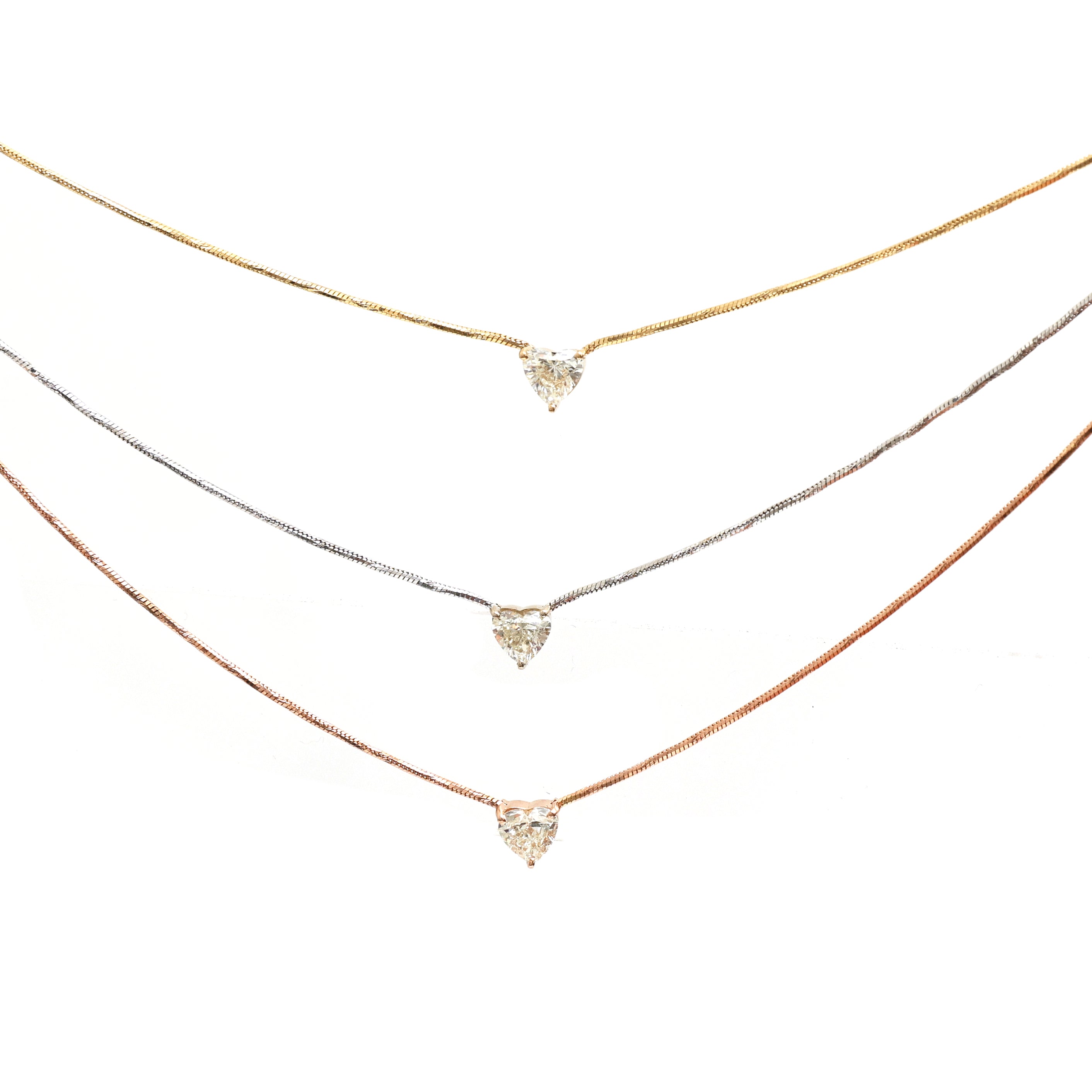 JPNC-398/4991 Diamond Heart 3 Line Chain Necklace | 18K