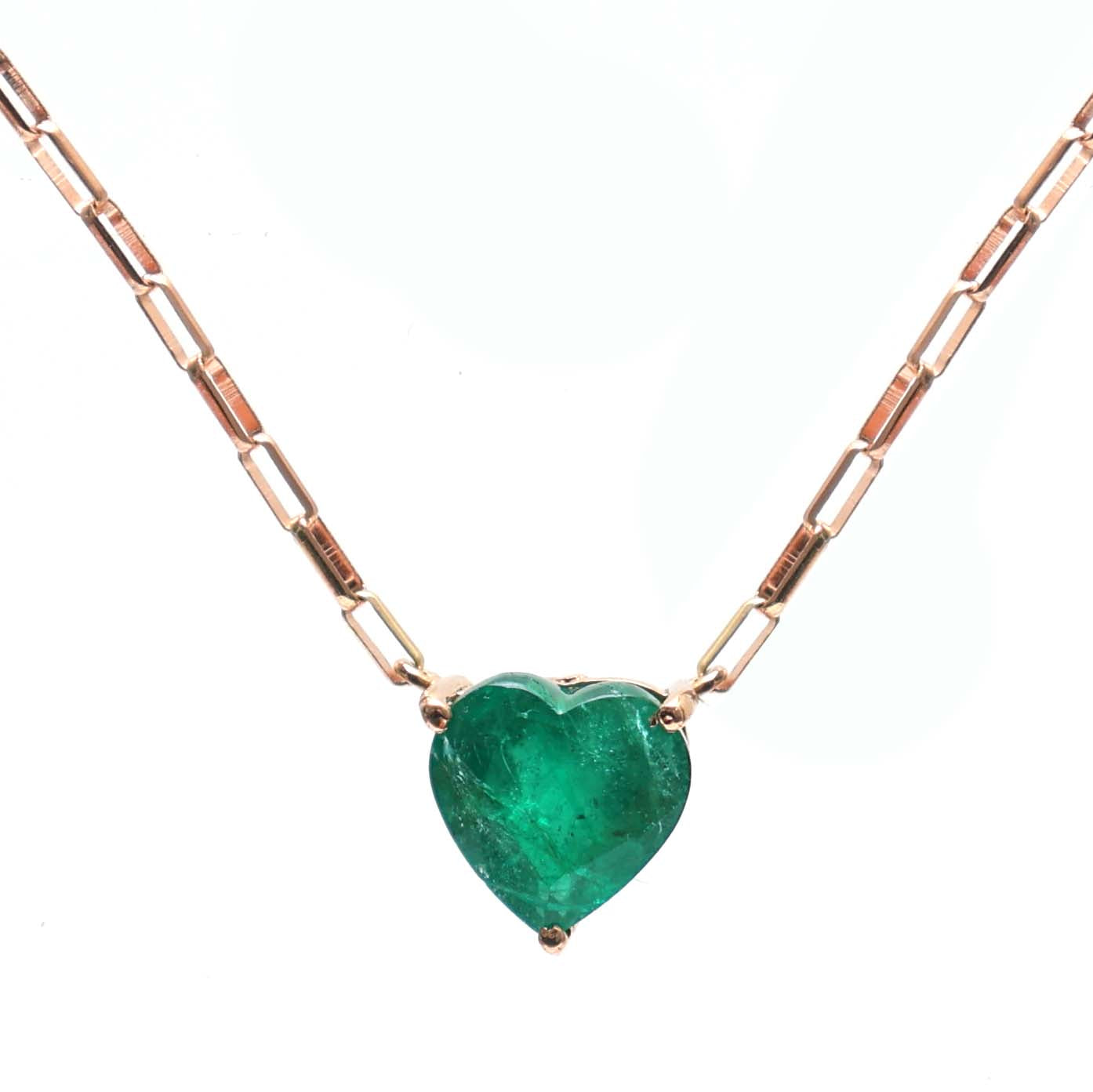 JPNC-411/5111 Emerald Heart  Heart Rose Gold Chain Necklace | 18K