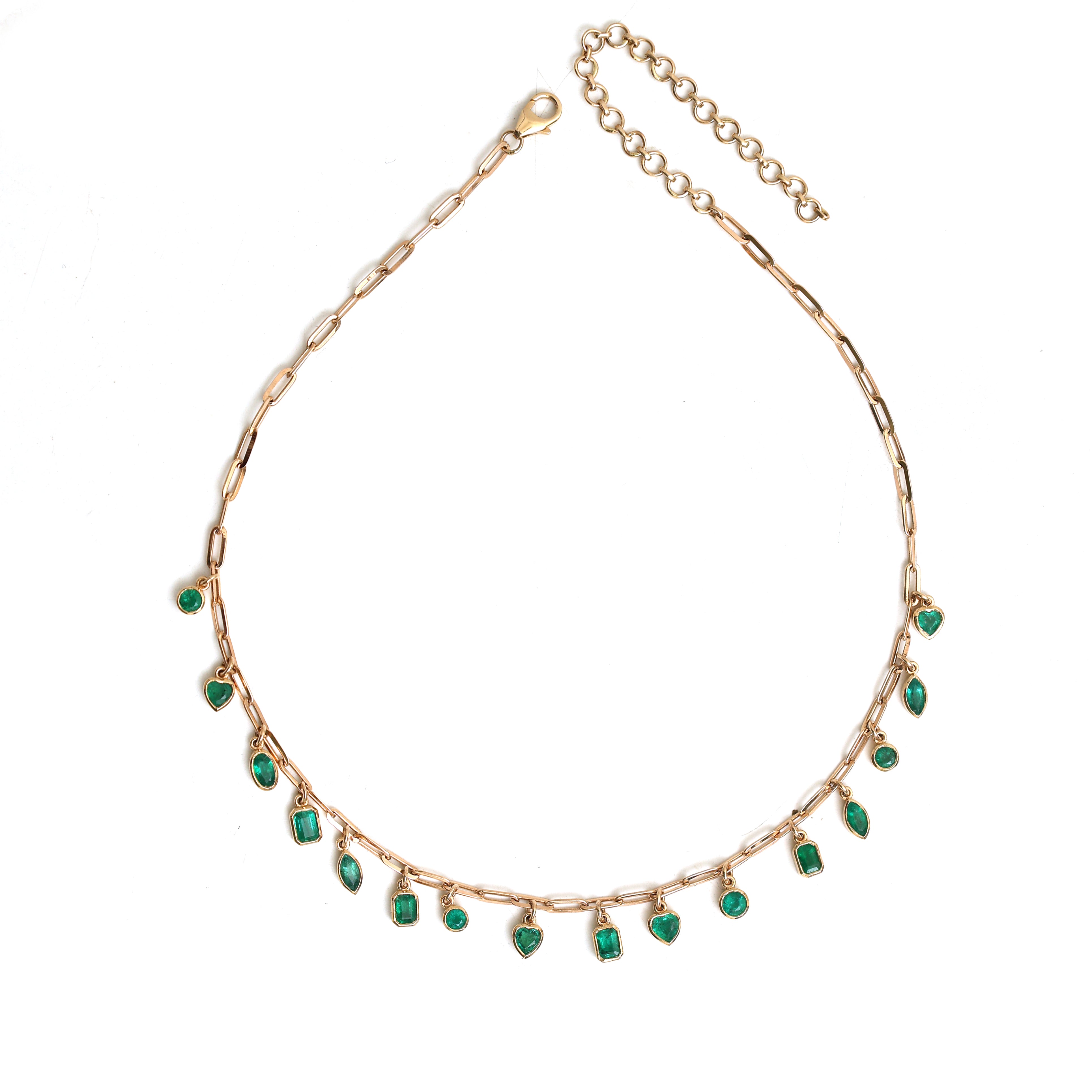 JPNC-424/5286 Emerald Mix Shape Bezel Clip Chain Necklace | 18K
