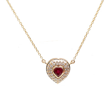 JPNC-428/5319 Ruby Heart 4Mm Pave Set Thin Chain Necklace | 14K