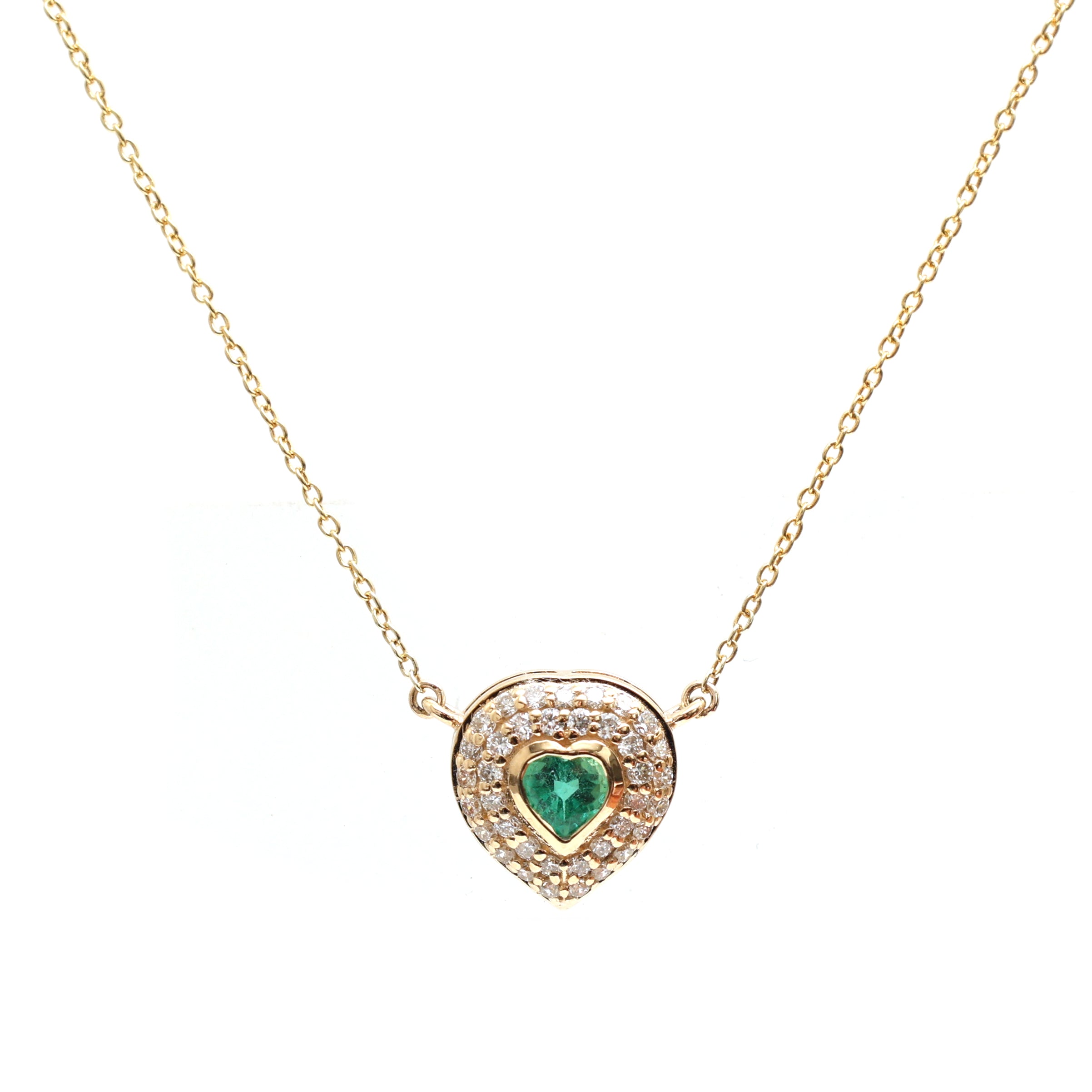 JPNC-429/5320 Emerald Heart Pave Set Thin Chain Necklace | 14K