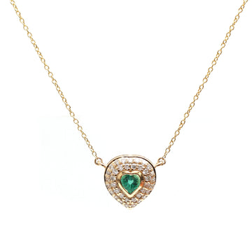 JPNC-429/5320 Emerald Heart Pave Set Thin Chain Necklace | 14K