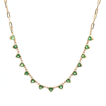 JPNC-432/5333 Tsavorite Heart 4Mm Bezal Paper Clip Chain Necklace | 14K