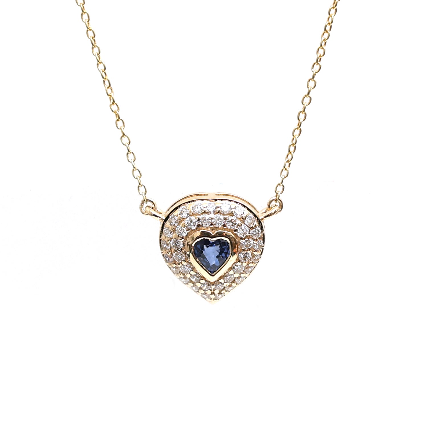 JPNC-434/5391 Blue Sapphire Heart With Diamond Thin Chain Necklace | 14K