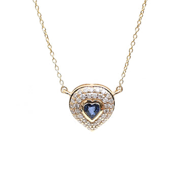 JPNC-434/5391 Blue Sapphire Heart With Diamond Thin Chain Necklace | 14K