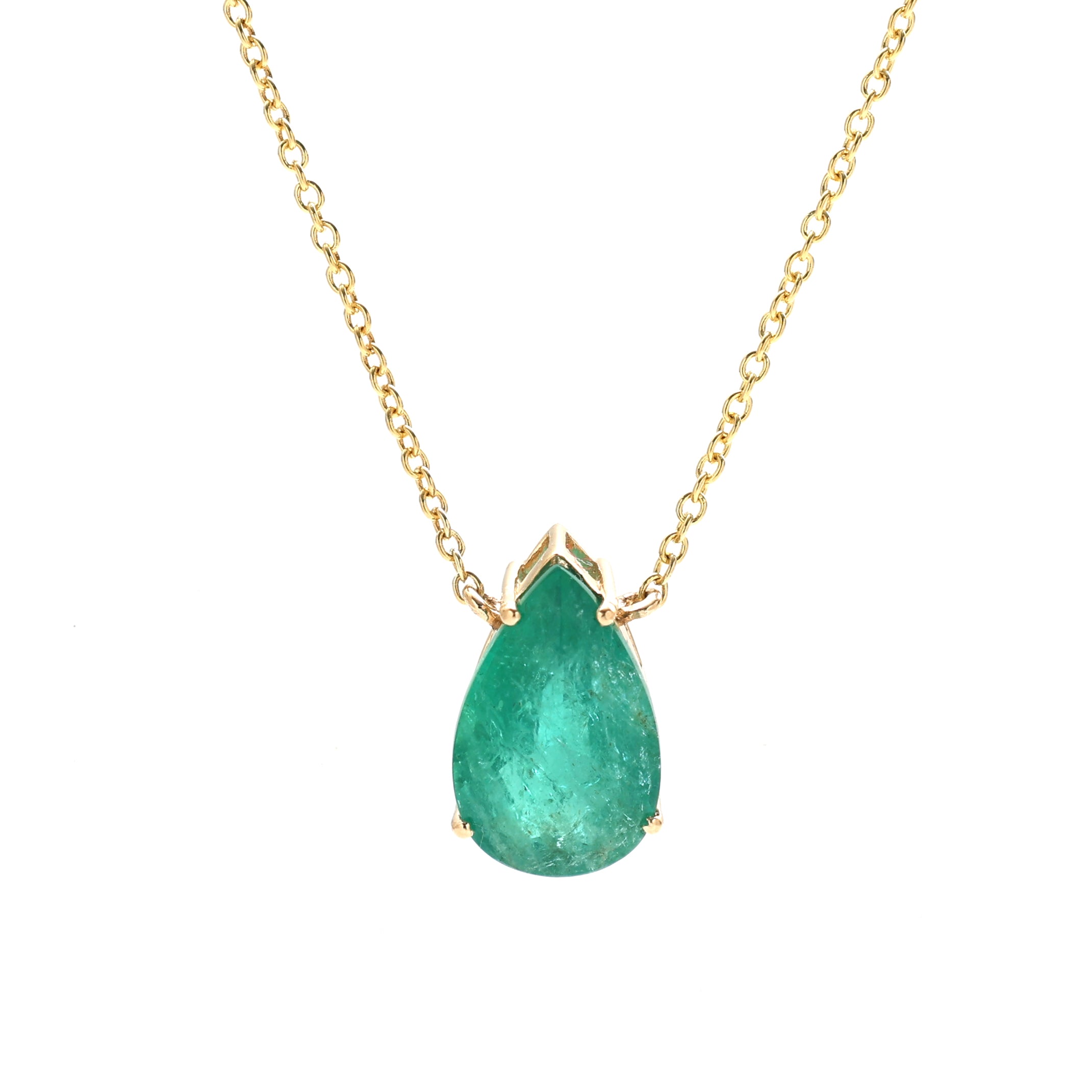 JPNC-443/5573 Emerald Pear Thin Chain Necklace | 14K
