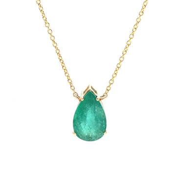 JPNC-443/5573 Emerald Pear Thin Chain Necklace | 14K