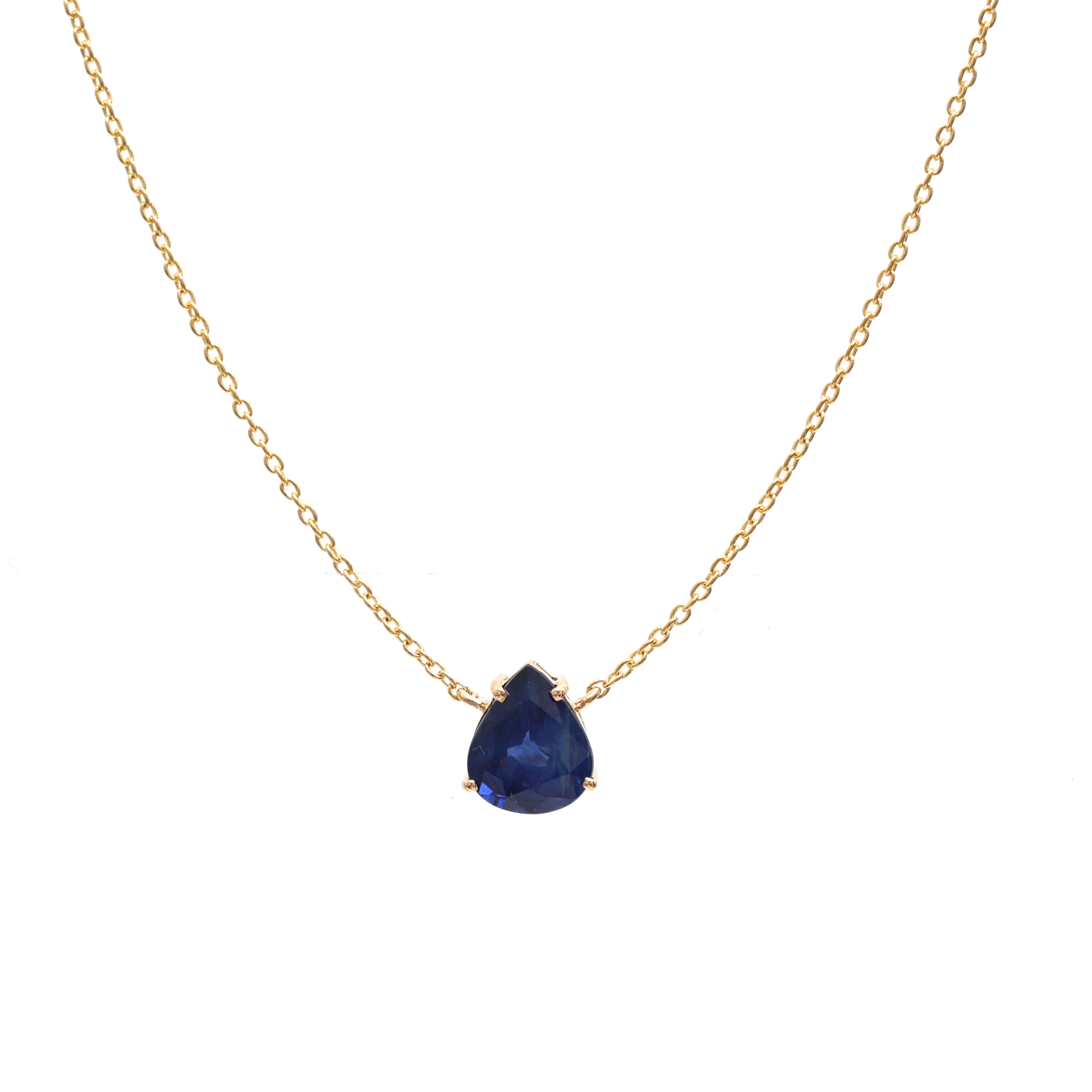 JPNC-444/5574 Blue Sapphire Pear Thin Chain Necklace | 18K