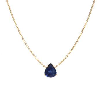 JPNC-444/5574 Blue Sapphire Pear Thin Chain Necklace | 18K