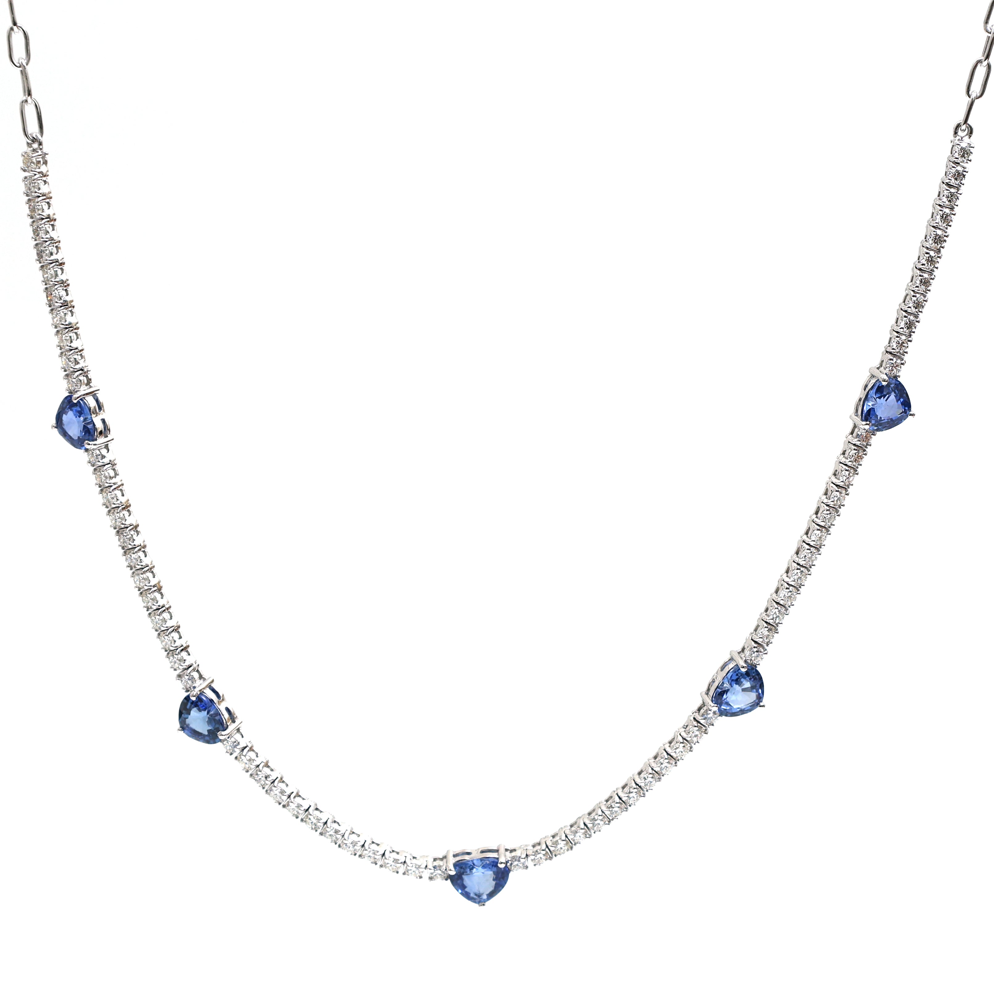 JPNC-455/5723 Blue Sapphire Heart With Diamond Necklace | 18K