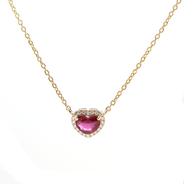 JPNC-465/5799 Ruby Heart With Diamond Thin Chain Necklace | 18K