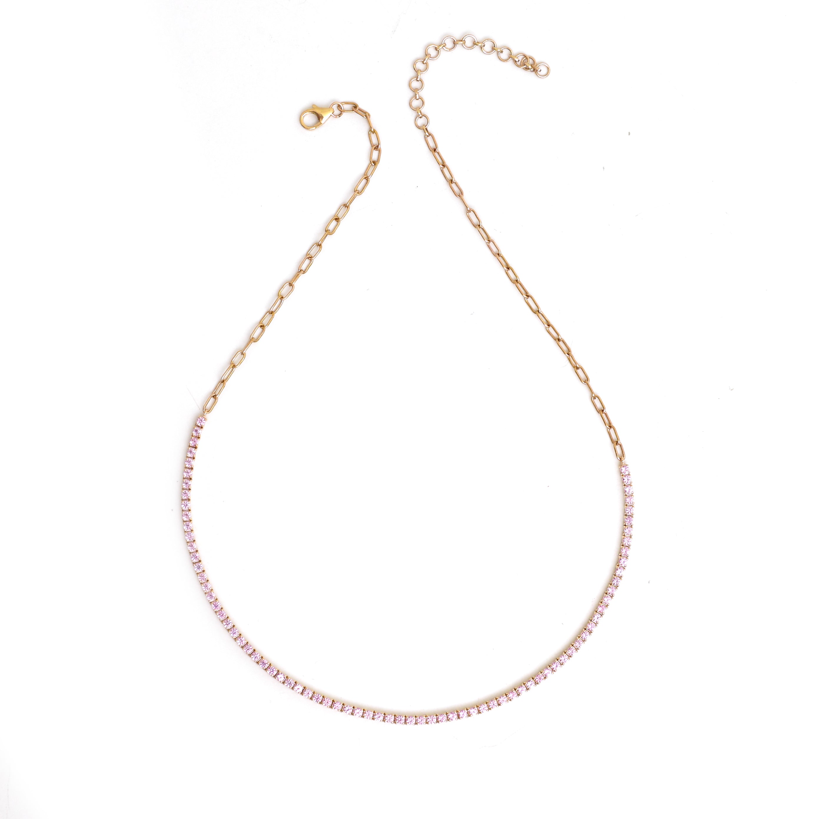 JPNC-475/5902 Pink Sapphire Round 1.95 Mm Tennis Necklace | 14K