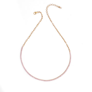 JPNC-475/5902 Pink Sapphire Round 1.95 Mm Tennis Necklace | 14K