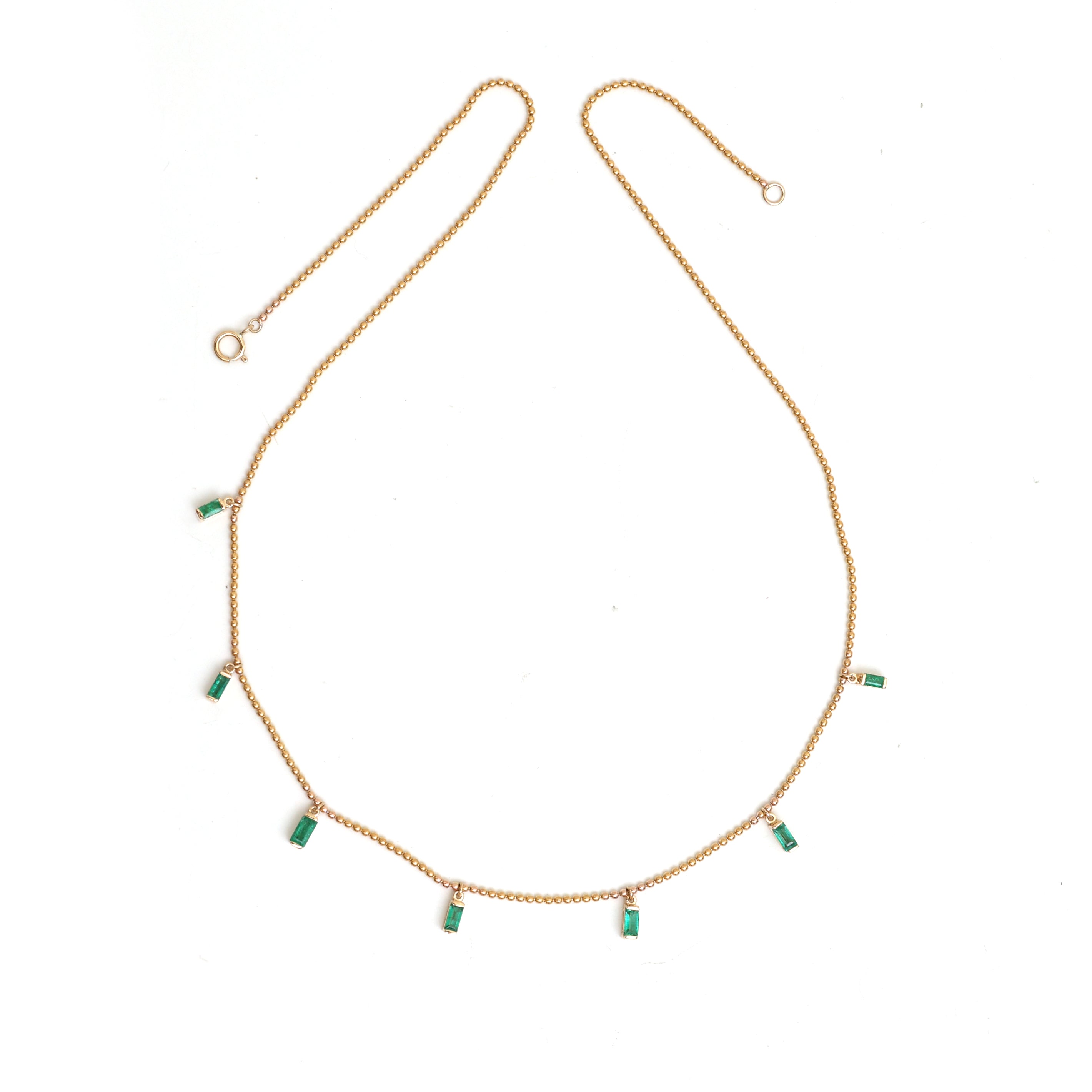 JPNC-476/5903 Emerald Octagon 5X3 With Ball Chain Necklace | 18K