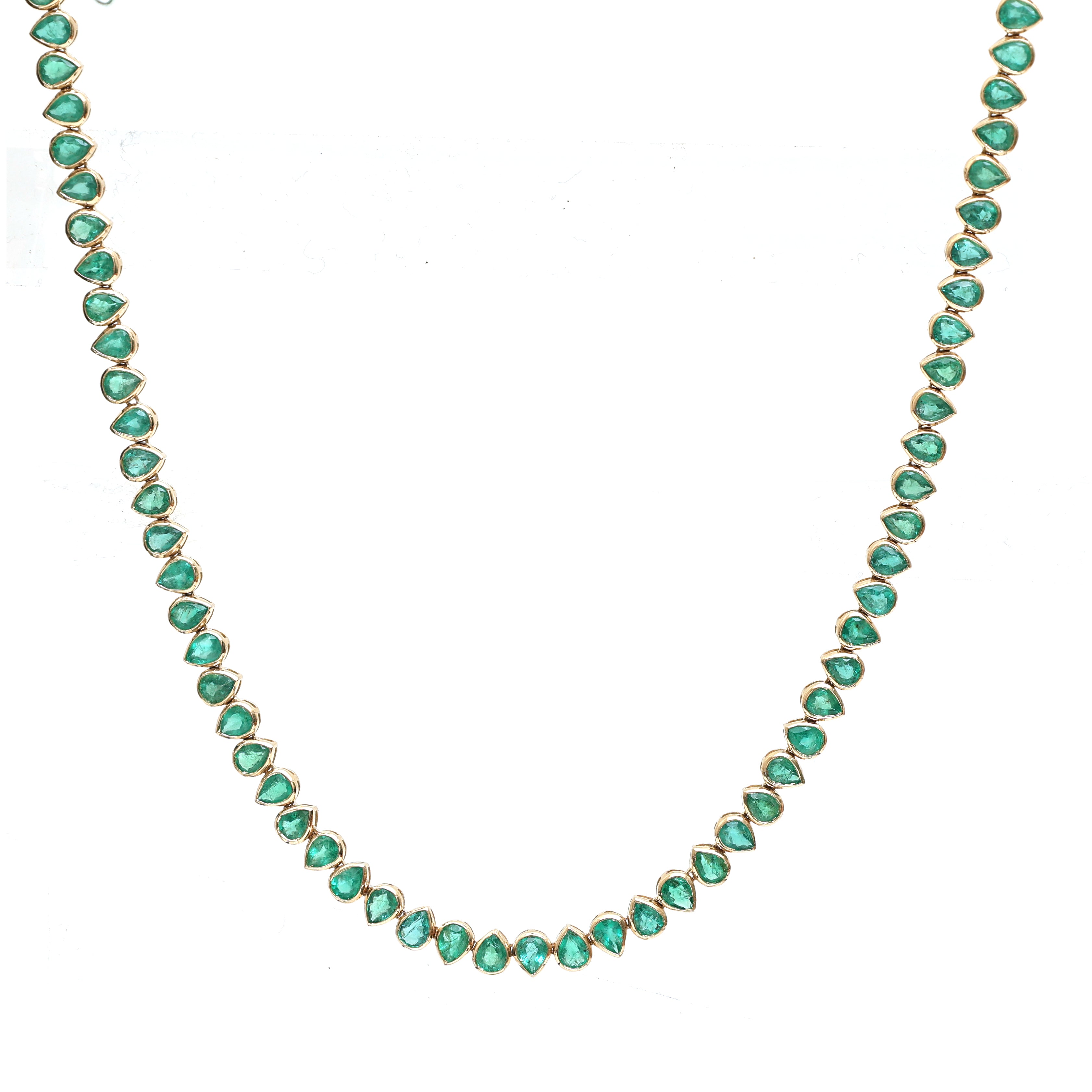 JPNC-478/5959 Emerald Pear 5X4 Bezel Necklace | 14K