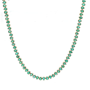 JPNC-478/5959 Emerald Pear 5X4 Bezel Necklace | 14K