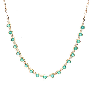 JPNC-483/6002 Emerald Heart Bezel With Diamond Paper Clip Chain Necklace | 18K