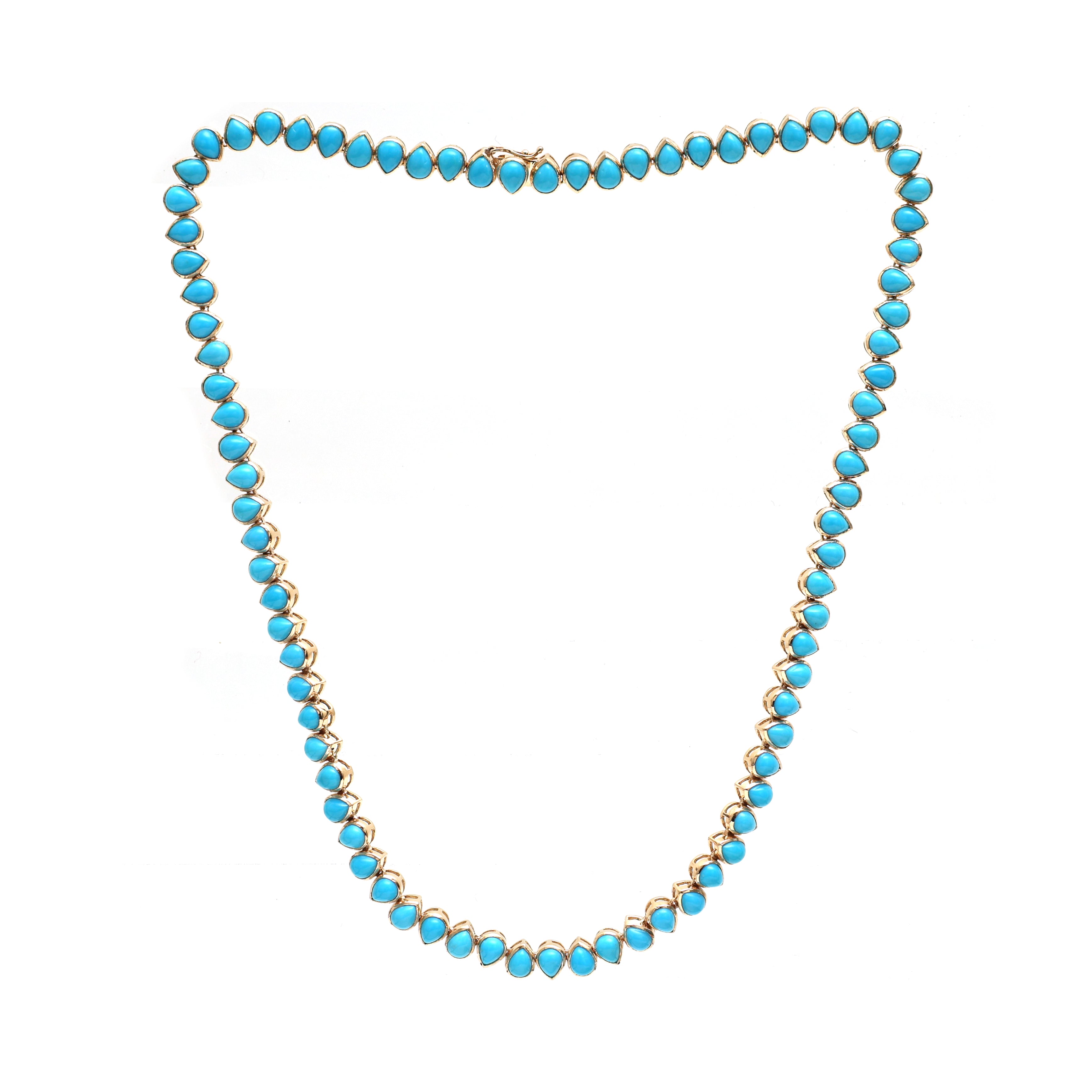 JPNC-488/6072 Turquoise Pear 5X4 Bezel Necklace | 14K
