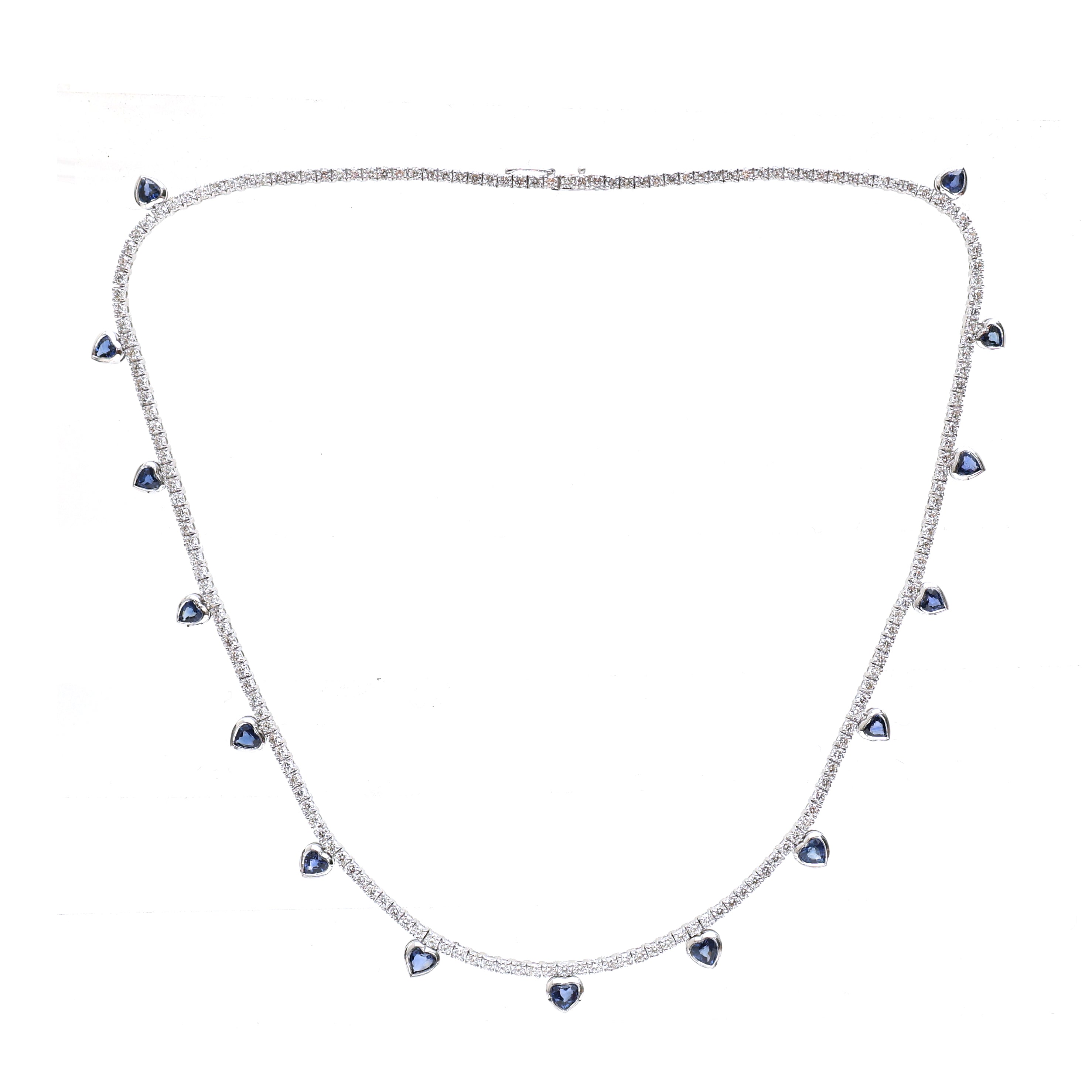 JPNC-491/6115 Blue Sapphire Heart Bezel Set Diamond Necklace | 18K