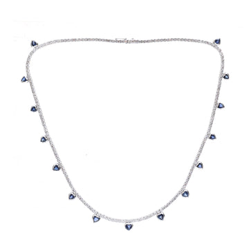 JPNC-491/6115 Blue Sapphire Heart Bezel Set Diamond Necklace | 18K