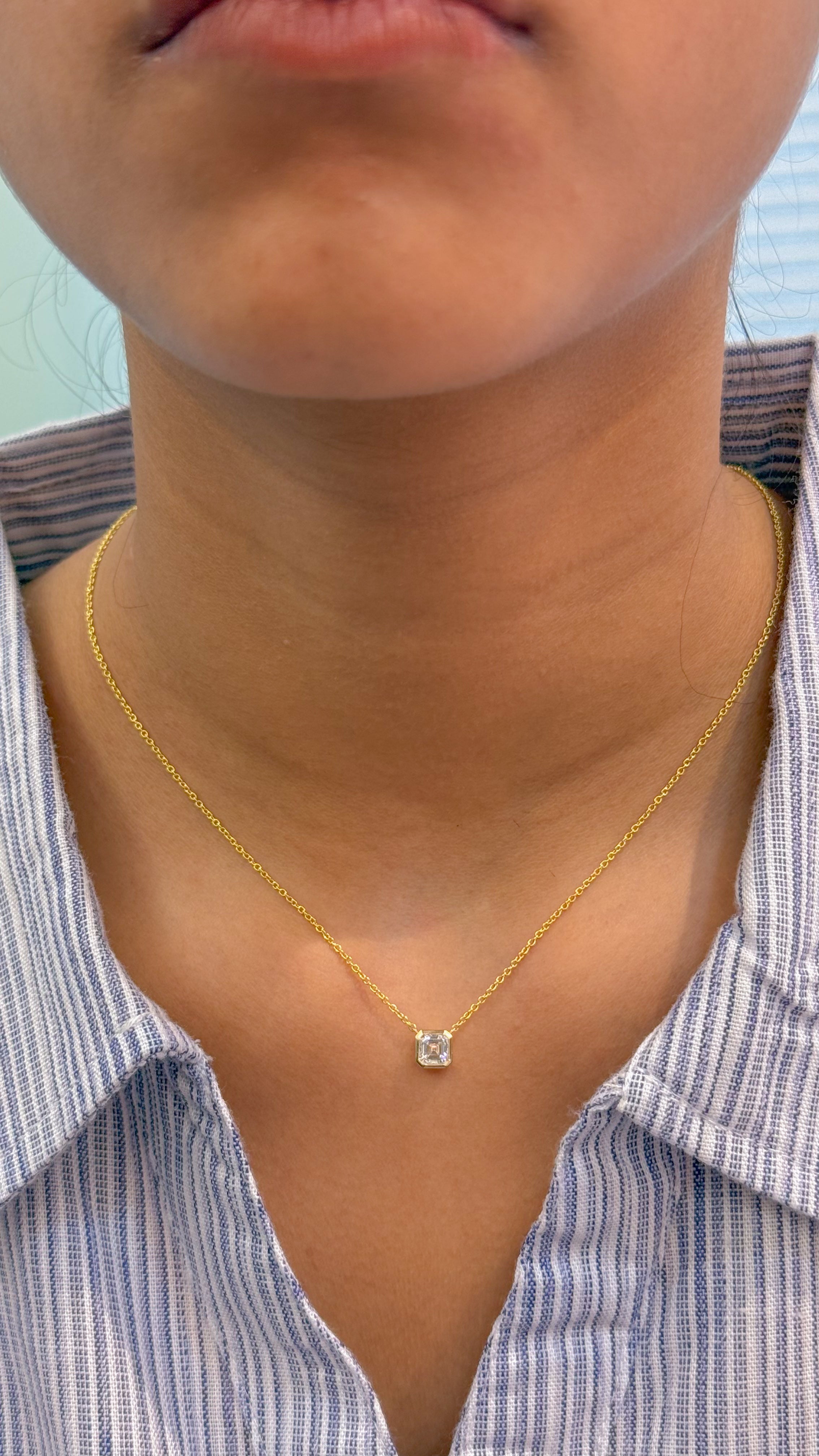 JPNC-498/6173 Lab Grown Diamond Square Octagon Thin Chain Necklace | 14K