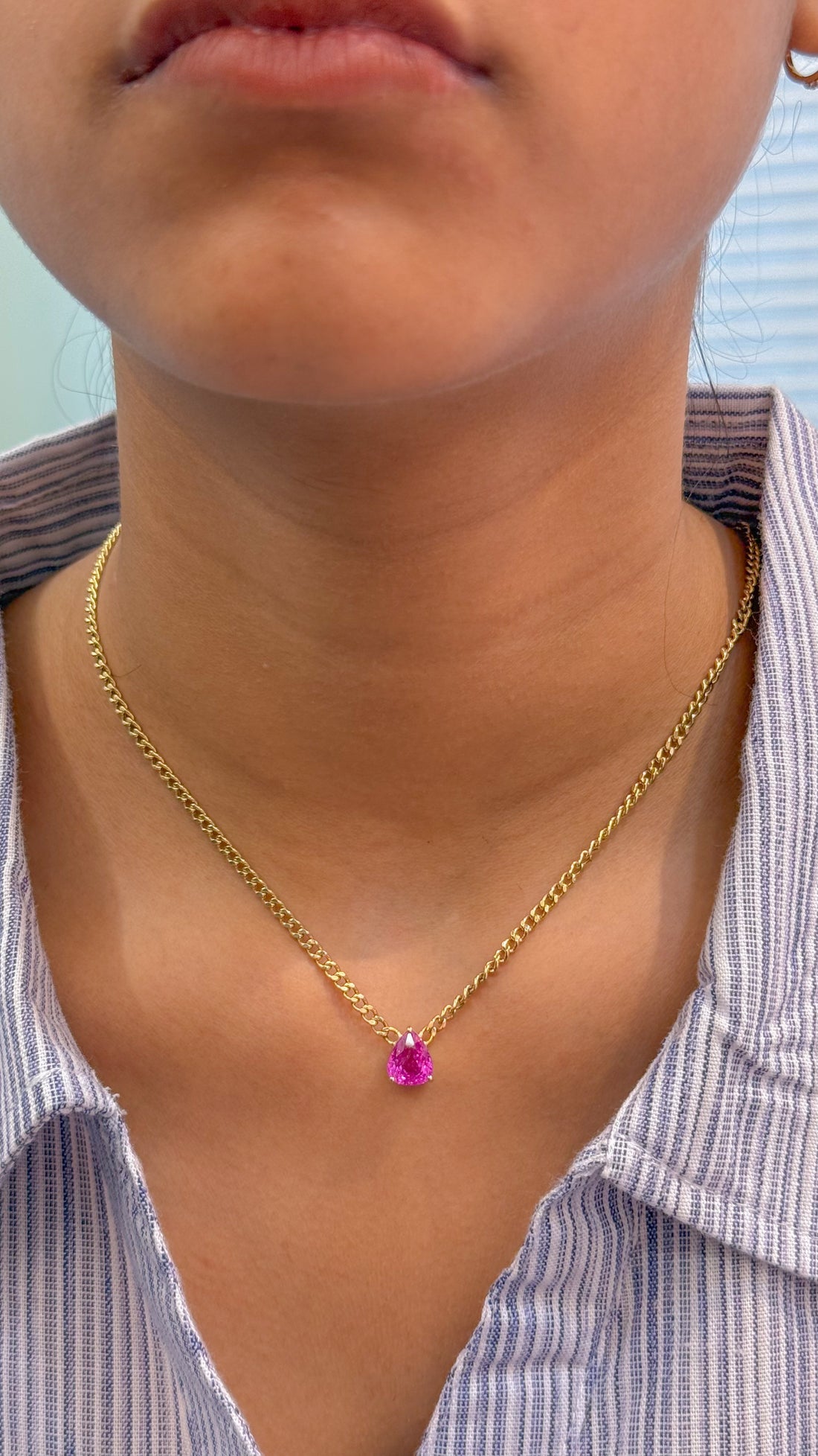 JPNC-500/6215 Pink Sapphire Pear Chain Necklace | 14K