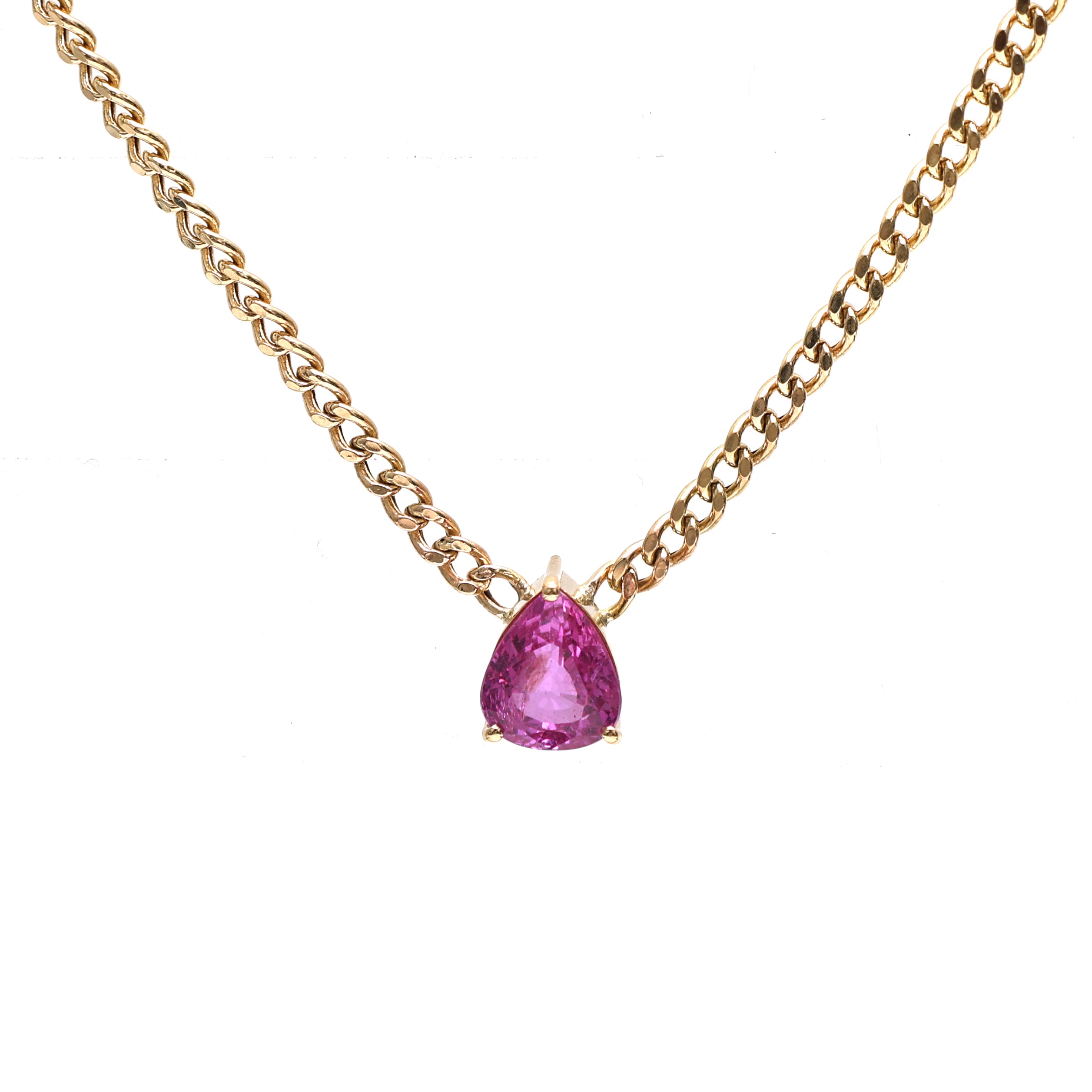 JPNC-500/6215 Pink Sapphire Pear Chain Necklace | 14K
